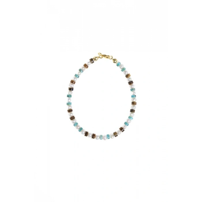 Sertifikalı İnci Kaplan Gözü Turkuaz Gümüş Kapama Doğal Taş Bileklik