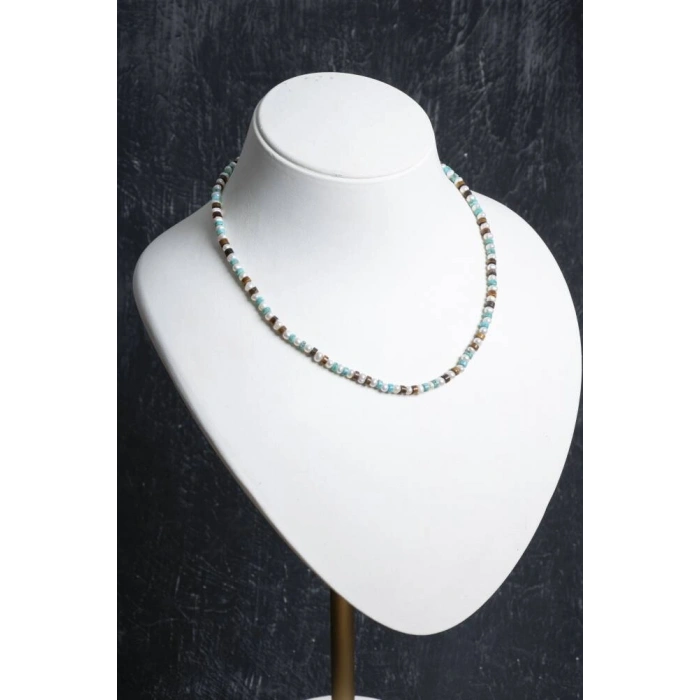 Sertifikalı İnci Kaplan Gözü Turkuaz Gümüş Kapama Doğal Taş Kolye