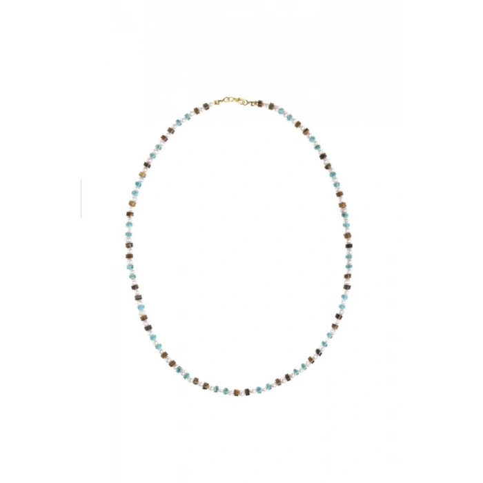 Sertifikalı İnci Kaplan Gözü Turkuaz Gümüş Kapama Doğal Taş Kolye