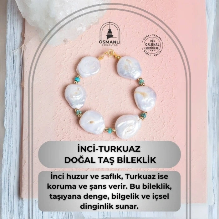 Sertifikalı İnci, Turkuaz Doğal Taş Bileklik