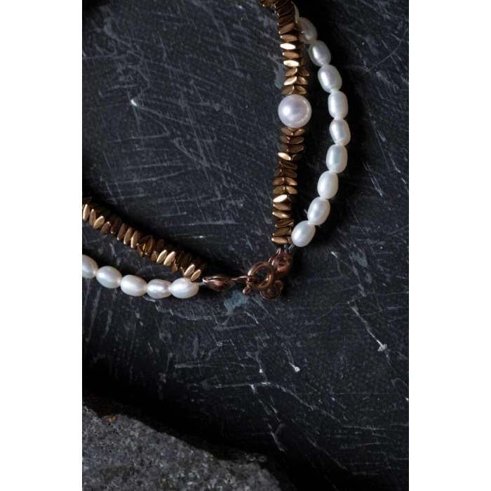 Sertifikalı İnci ve Hematit Detaylı Doğaltaş Bileklik