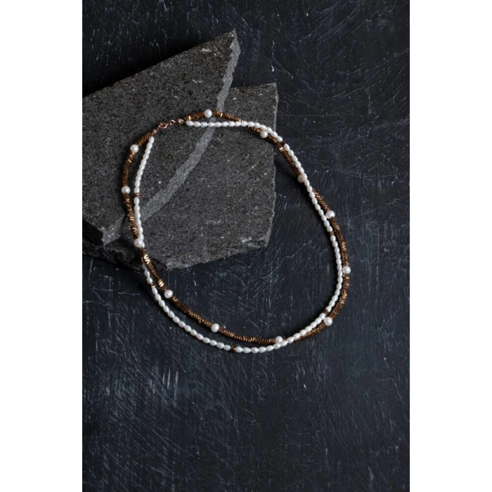 Sertifikalı İnci ve Hematit Doğaltaş Kolye