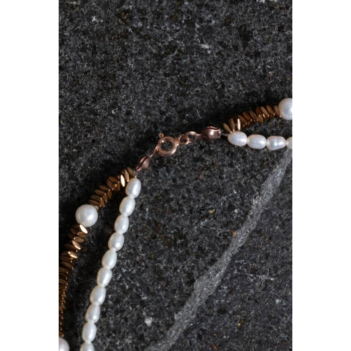 Sertifikalı İnci ve Hematit Doğaltaş Kolye