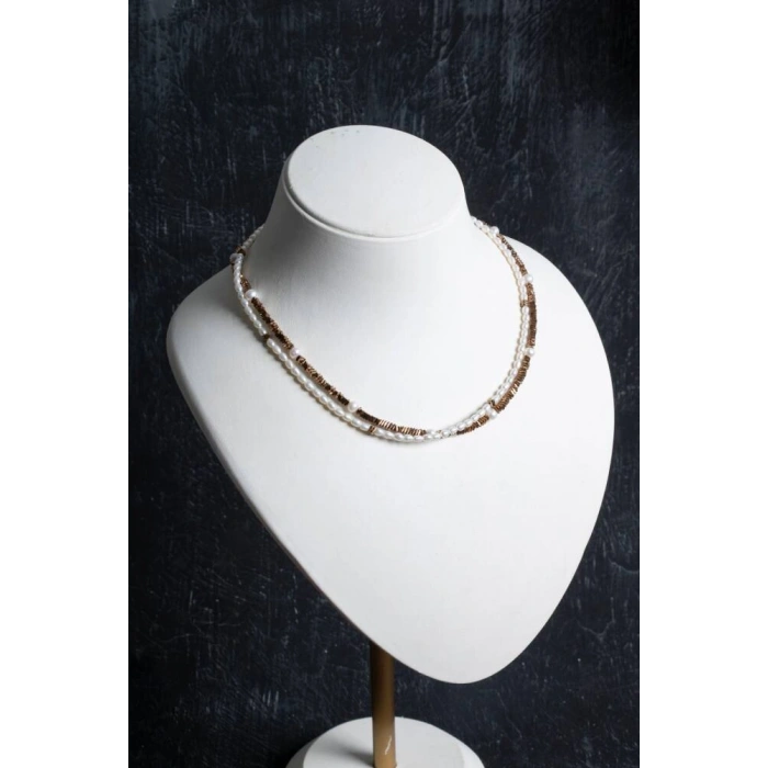 Sertifikalı İnci ve Hematit Doğaltaş Kolye