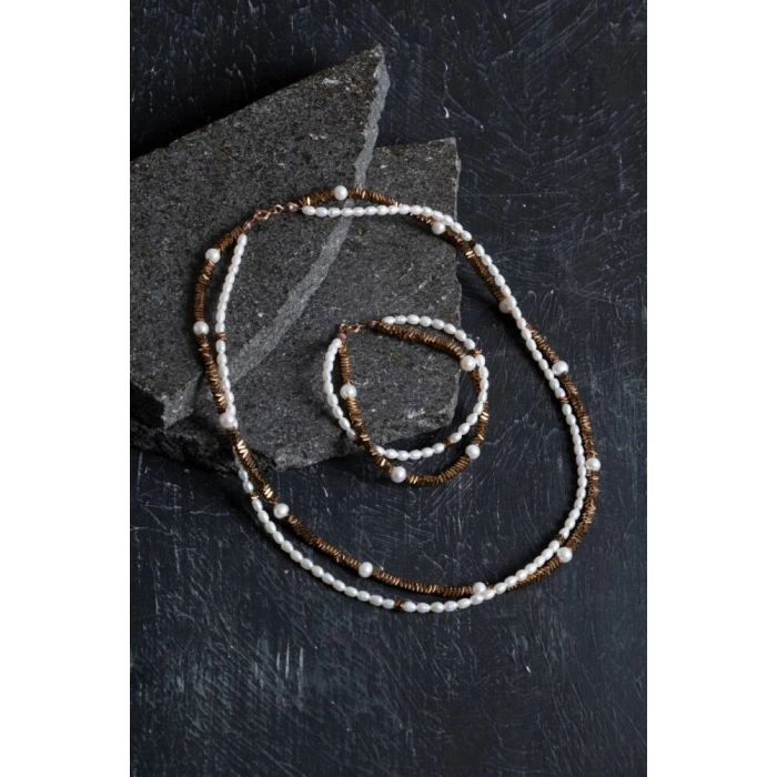 Sertifikalı İnci ve Hematit Doğaltaş Takım