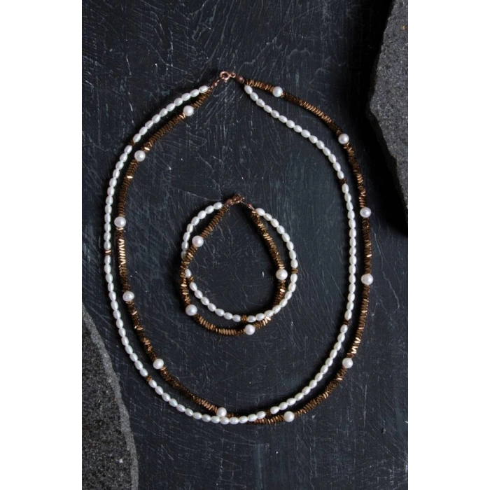 Sertifikalı İnci ve Hematit Doğaltaş Takım