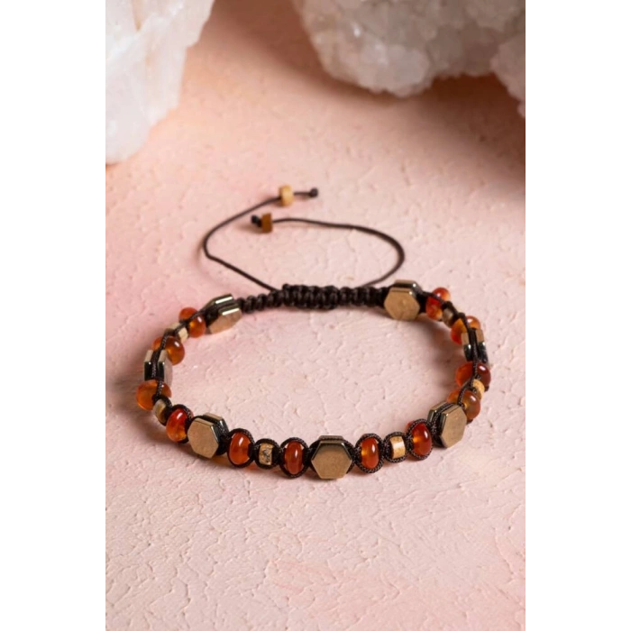 Sertifikalı Jasper, Hematit, Akik Doğal Taş Makrome Bileklik (SK:078)