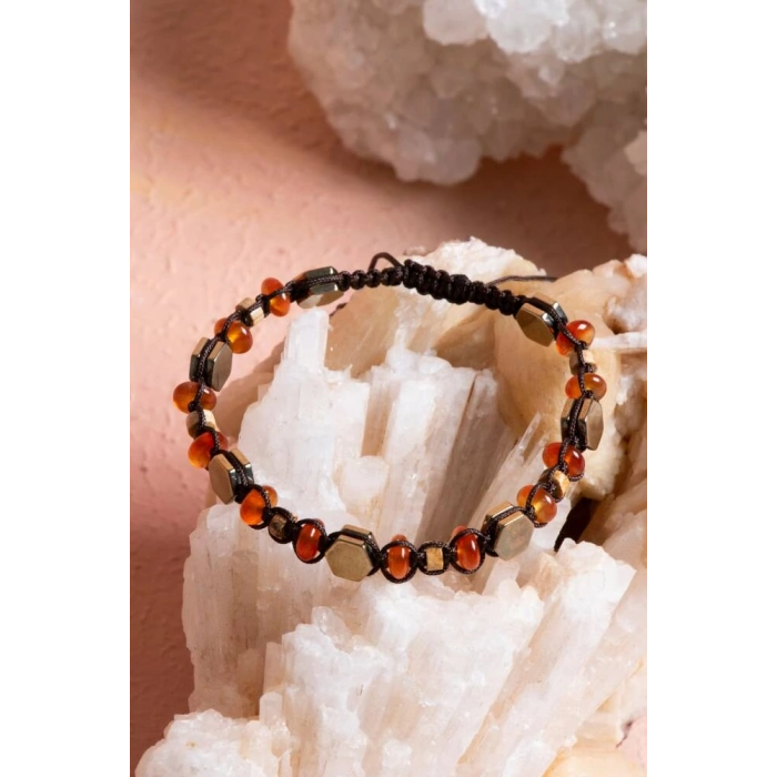 Sertifikalı Jasper, Hematit, Akik Doğal Taş Makrome Bileklik (SK:078)