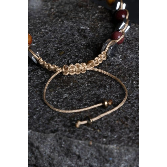 Sertifikalı Jasper, Hematit Doğal Taş Makrome Bileklik