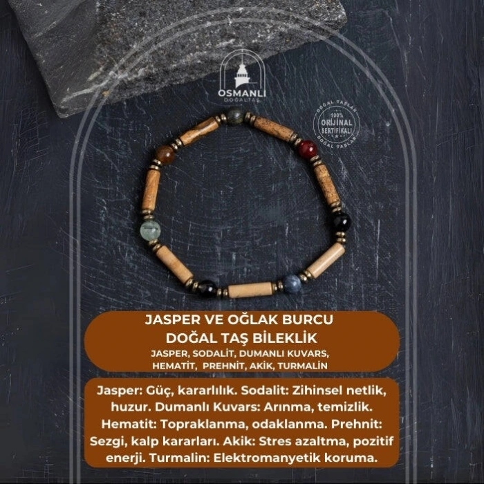 Sertifikalı Jasper ve Oğlak Burcu Doğal Taş Bileklik