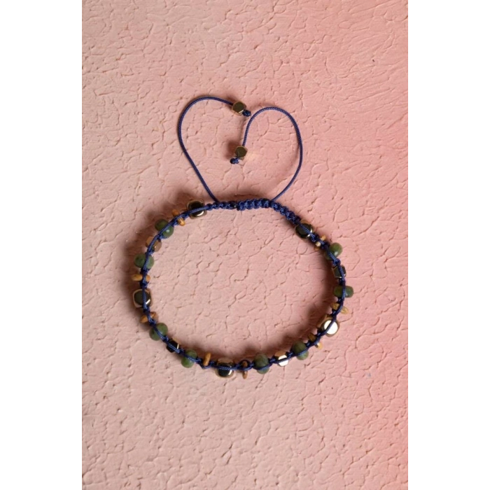 Sertifikalı Jasper, Yeşim, Hematit Doğal Taş Makrome Bileklik (SK:069)