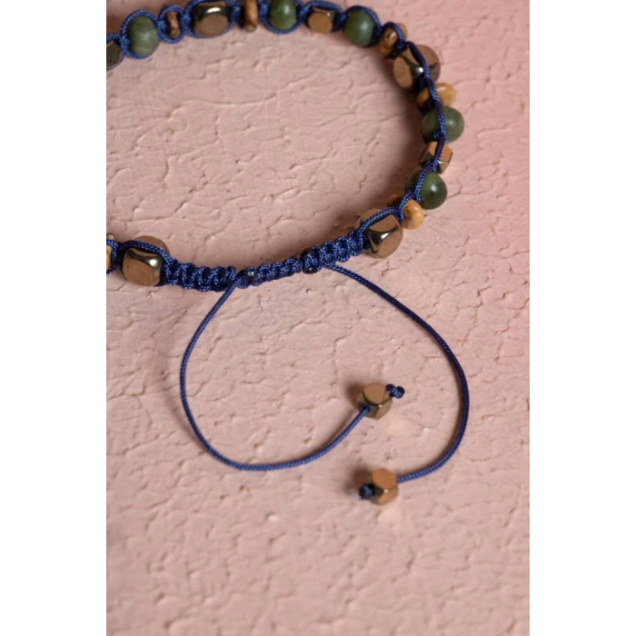 Sertifikalı Jasper, Yeşim, Hematit Doğal Taş Makrome Bileklik (SK:069)