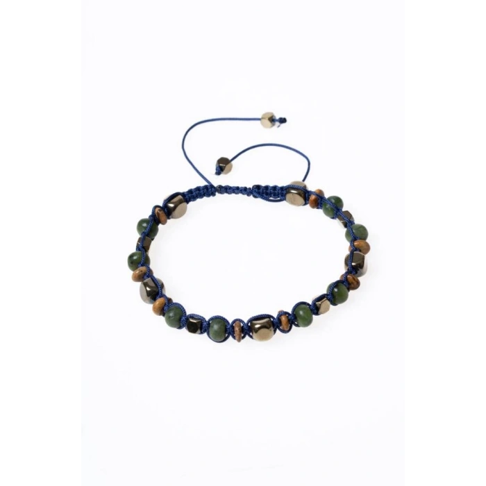 Sertifikalı Jasper, Yeşim, Hematit Doğal Taş Makrome Bileklik (SK:069)