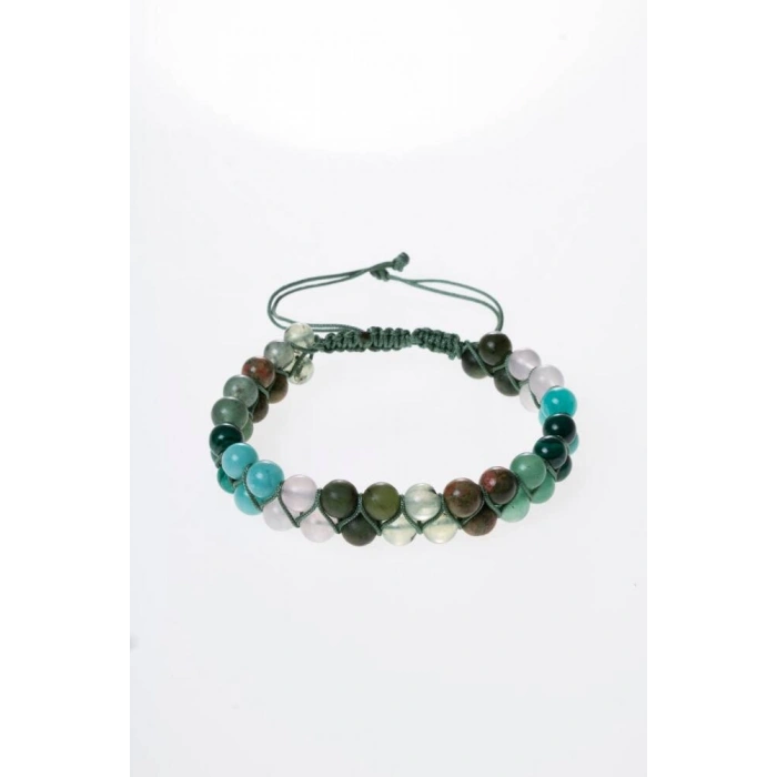 Sertifikalı Kalp Çakrası Çift Sıra Doğal Taş Makrome Bileklik