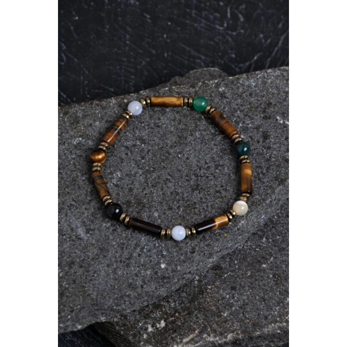 Sertifikalı Kaplan Gözü, Aventurin ve Kalsedon Yengeç Bilekliği