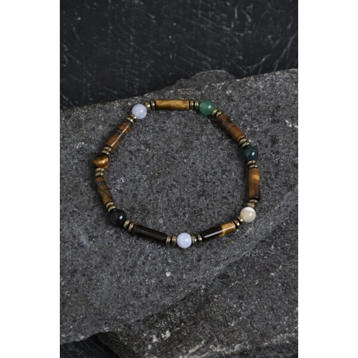 Sertifikalı Kaplan Gözü, Aventurin ve Kalsedon Yengeç Bilekliği