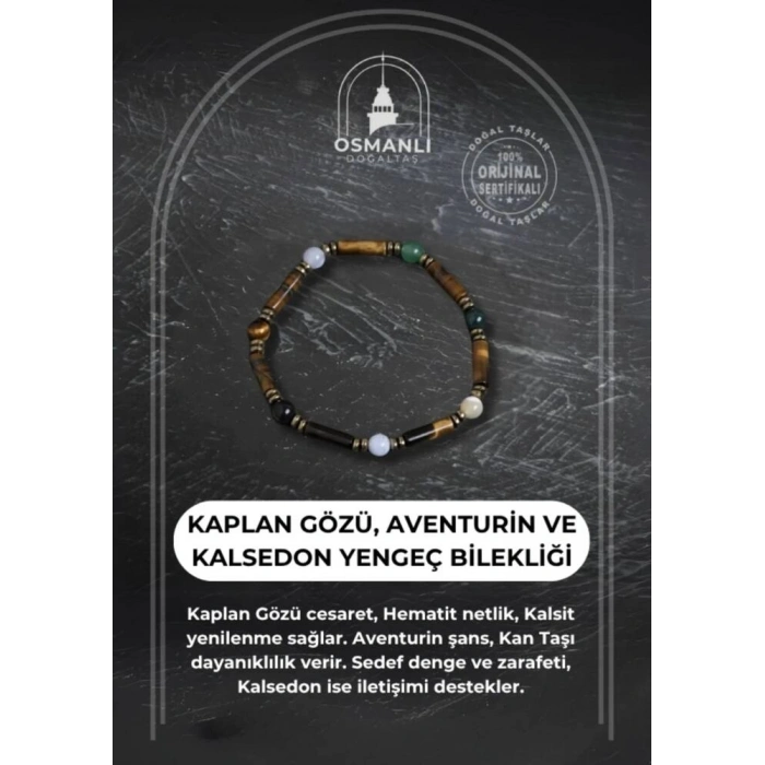 Sertifikalı Kaplan Gözü, Aventurin ve Kalsedon Yengeç Bilekliği