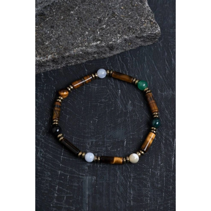 Sertifikalı Kaplan Gözü, Aventurin ve Kalsedon Yengeç Bilekliği