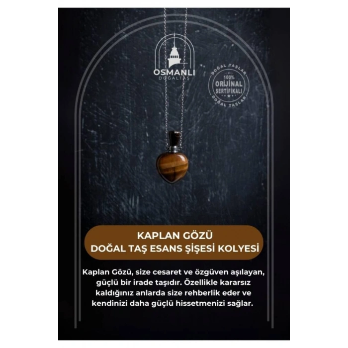 Sertifikalı Kaplan Gözü Doğal Taş Esans Şişesi Kolye