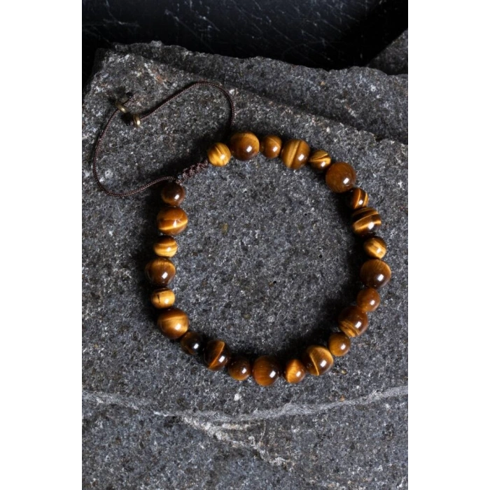 Sertifikalı Kaplan Gözü Doğal Taş Makrome Bileklik / 6-8 mm (SK:192)