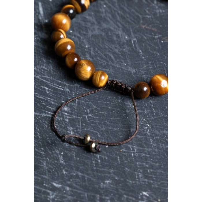 Sertifikalı Kaplan Gözü Doğal Taş Makrome Bileklik / 6-8 mm (SK:192)