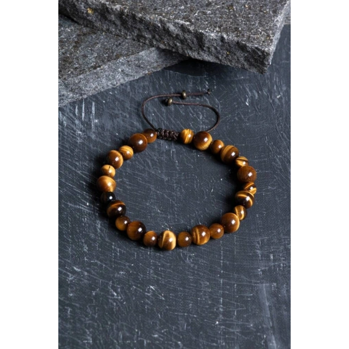 Sertifikalı Kaplan Gözü Doğal Taş Makrome Bileklik / 6-8 mm (SK:192)