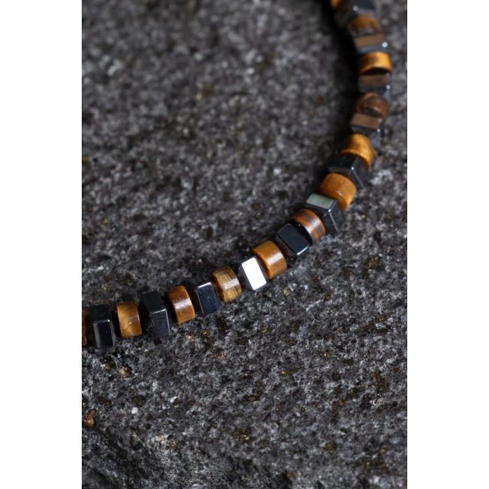 Sertifikalı Kaplan Gözü, Hematit Doğal Taş Makrome Bileklik (SK:366)