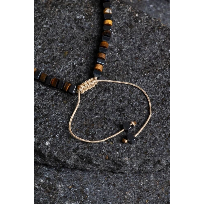 Sertifikalı Kaplan Gözü, Hematit Doğal Taş Makrome Bileklik (SK:366)