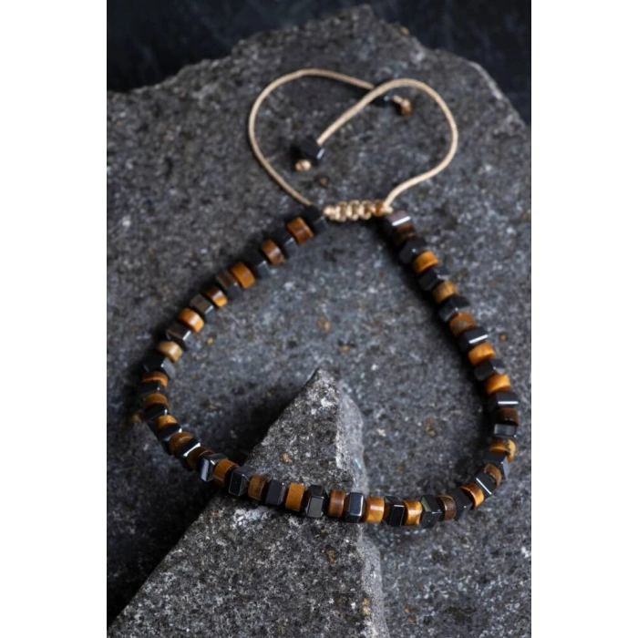 Sertifikalı Kaplan Gözü, Hematit Doğal Taş Makrome Bileklik (SK:366)