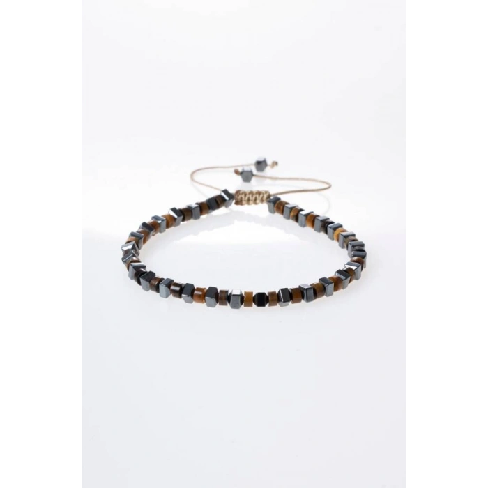 Sertifikalı Kaplan Gözü, Hematit Doğal Taş Makrome Bileklik (SK:366)