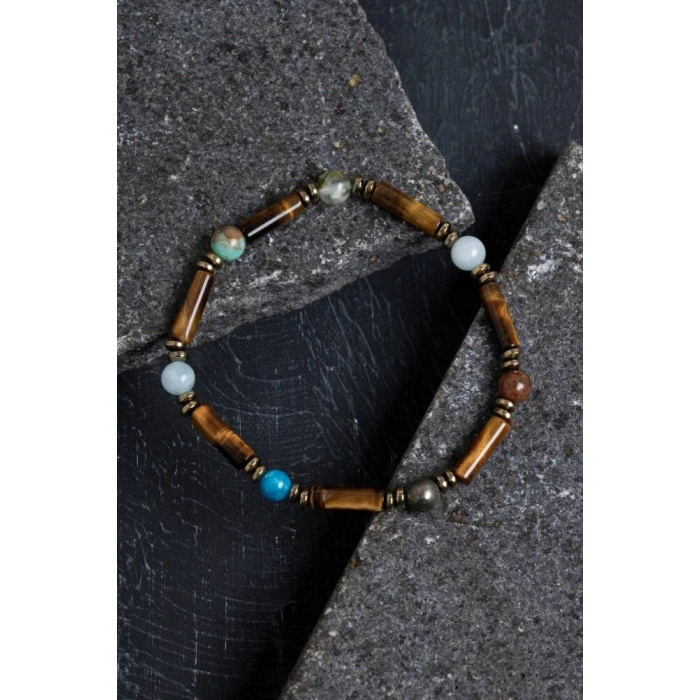 Sertifikalı Kaplan Gözü ve Doğal Taş Terazi Burcu Erkek Bileklik