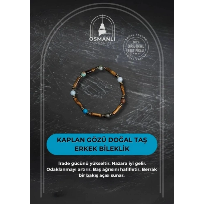 Sertifikalı Kaplan Gözü ve Doğal Taş Terazi Burcu Erkek Bileklik