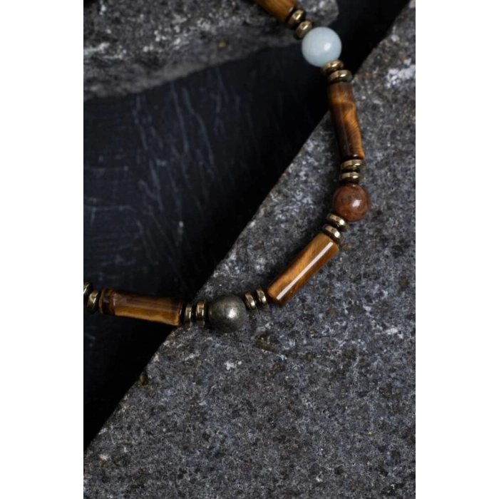 Sertifikalı Kaplan Gözü ve Doğal Taş Terazi Burcu Erkek Bileklik