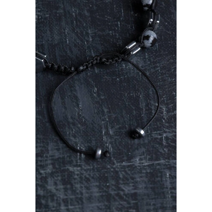 Sertifikalı Karlı Obsidyen, Hematit  Doğal Taş Makrome Bileklik