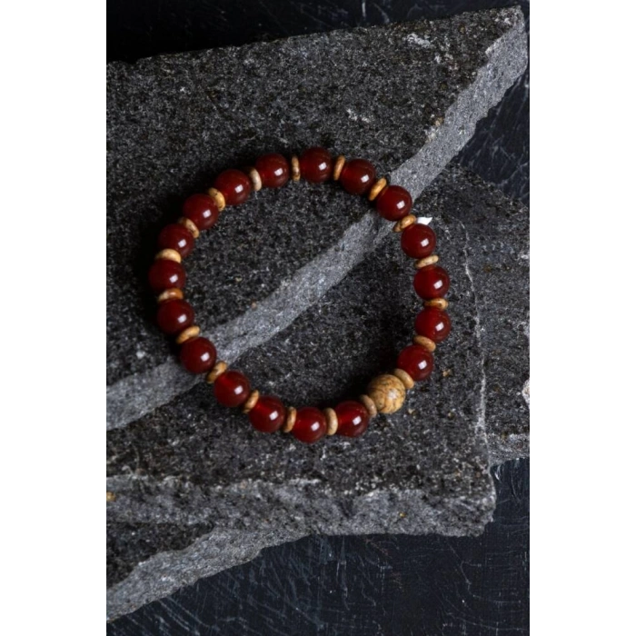 Sertifikalı Kırmızı Akik, Odun Jasper Doğal Taş Bileklik (SK:171)