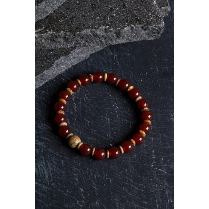 Sertifikalı Kırmızı Akik, Odun Jasper Doğal Taş Bileklik (SK:171)