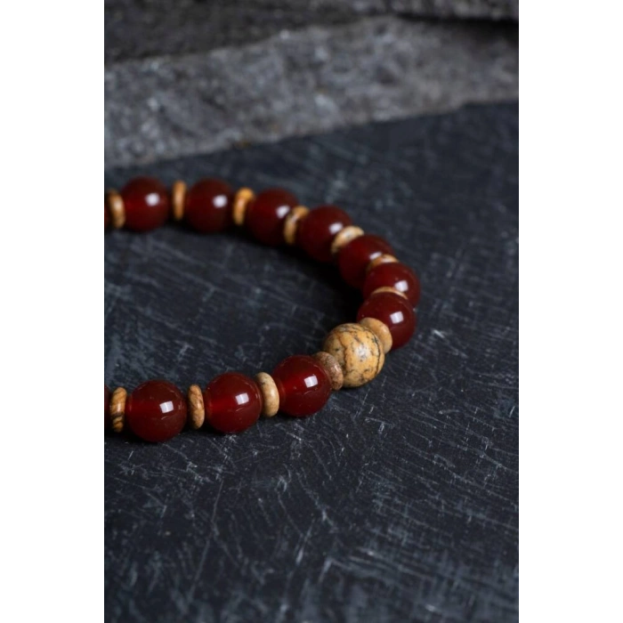 Sertifikalı Kırmızı Akik, Odun Jasper Doğal Taş Bileklik (SK:171)