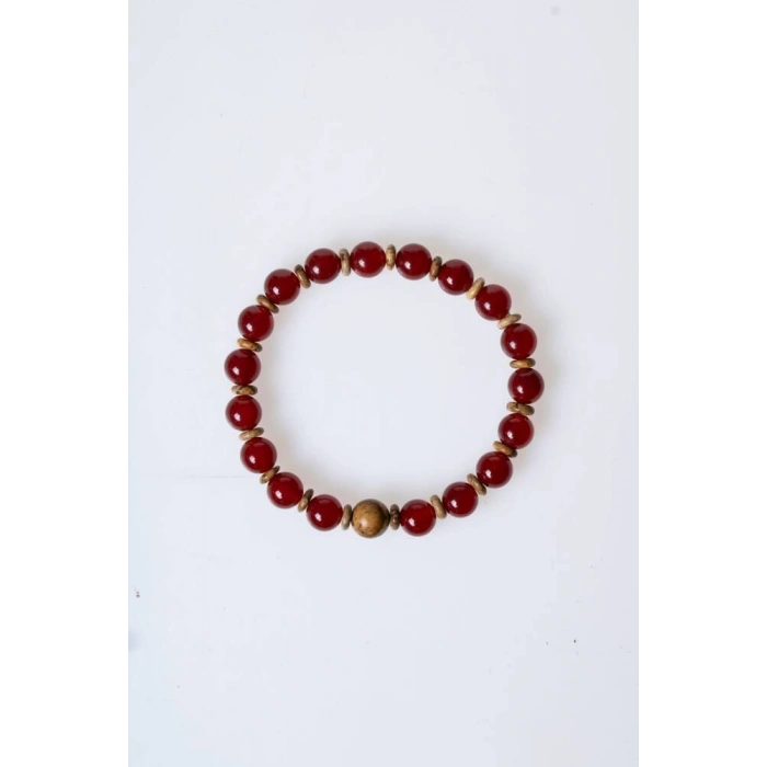 Sertifikalı Kırmızı Akik, Odun Jasper Doğal Taş Bileklik (SK:171)