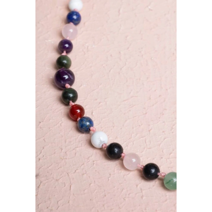 Sertifikalı Kırmızı Akik, Yeşil Aventurin, Lapis, Pembe Kuvars, Ametist, Havlit, Yeşim, Shungite Kız Öğrenci Kolye