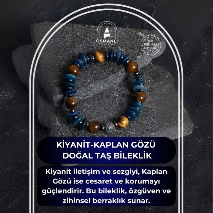 Sertifikalı Kiyanit, Kaplan Gözü Gümüş Aparat Doğal Taş Bileklik