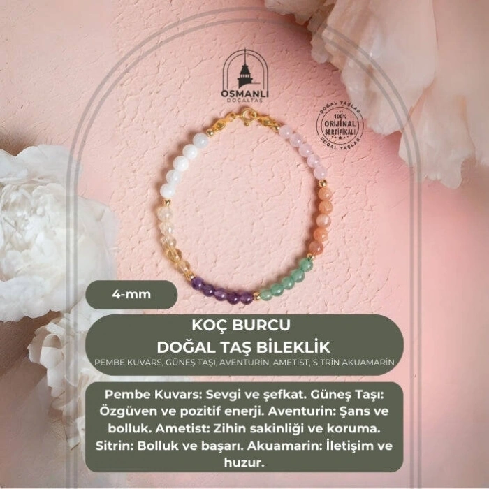 Sertifikalı Koç Burcu Doğal Taş Bileklik