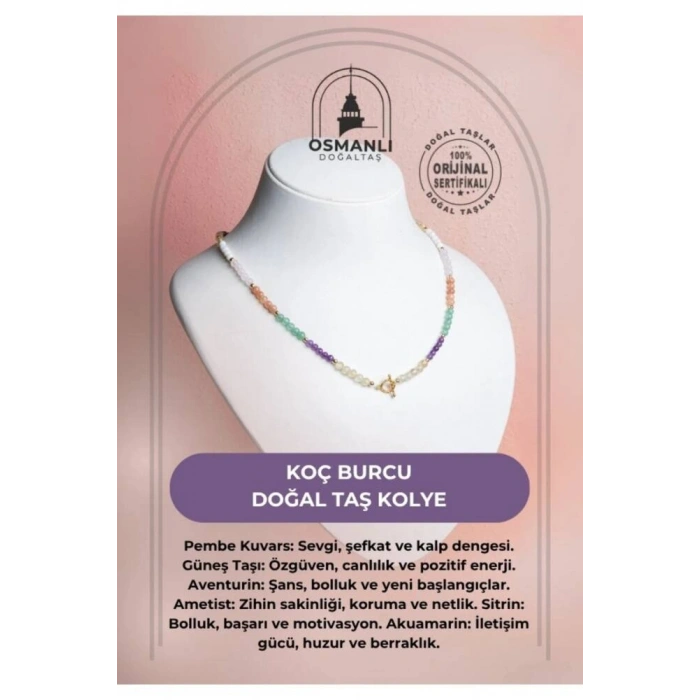 Sertifikalı Koç Burcu Doğal Taş Kolye