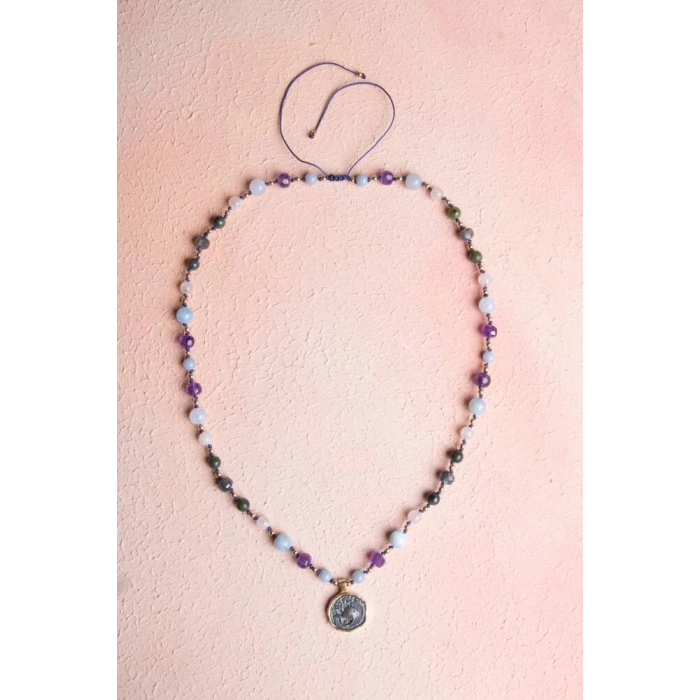 Sertifikalı Kova Burcu Doğal Taş Makrome Kolye