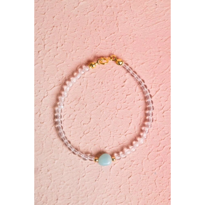 Sertifikalı Kristal Kuvars, Amazonit Gümüş Kapama Doğal Taş Bileklik (SK:062)