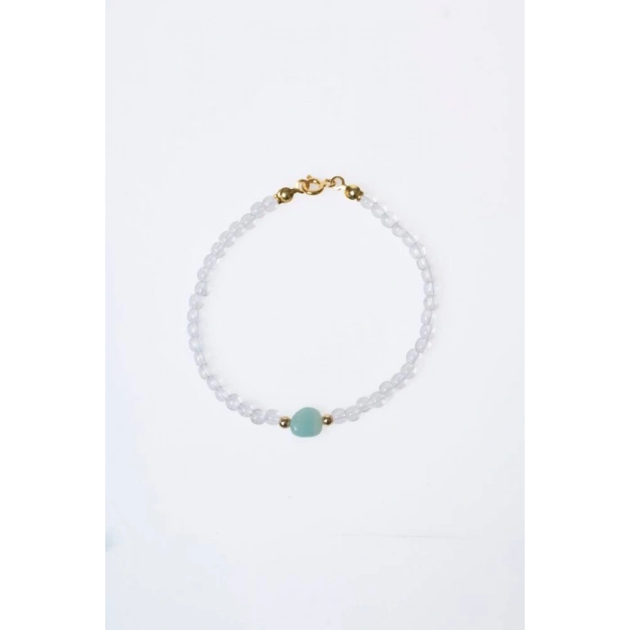 Sertifikalı Kristal Kuvars, Amazonit Gümüş Kapama Doğal Taş Bileklik (SK:062)