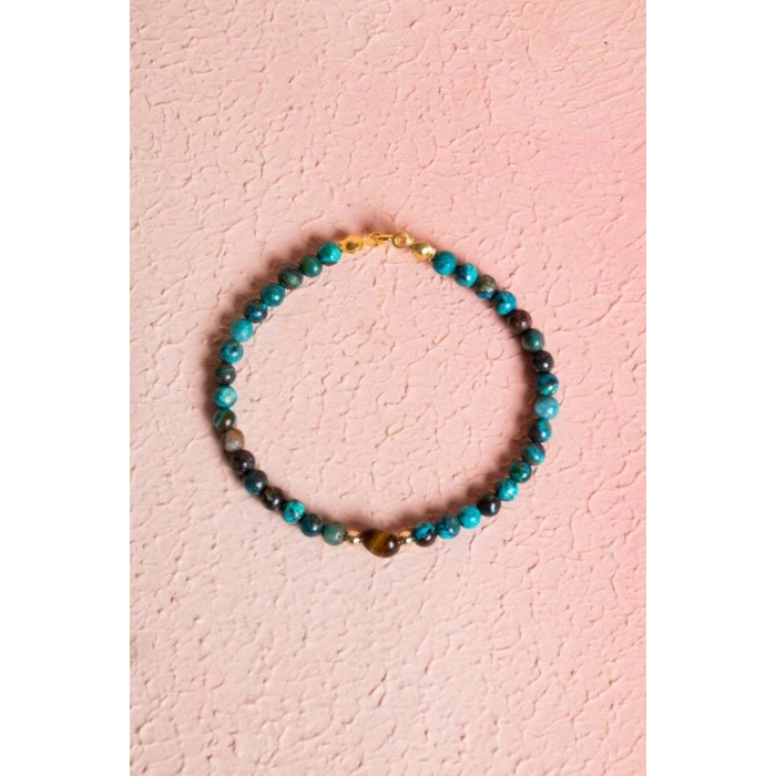 Sertifikalı Krizokol, Kaplan Gözü Gümüş Kapama Doğal Taş Bileklik (SK:063)