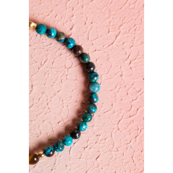 Sertifikalı Krizokol, Kaplan Gözü Gümüş Kapama Doğal Taş Bileklik (SK:063)