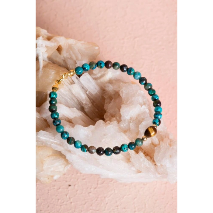 Sertifikalı Krizokol, Kaplan Gözü Gümüş Kapama Doğal Taş Bileklik (SK:063)