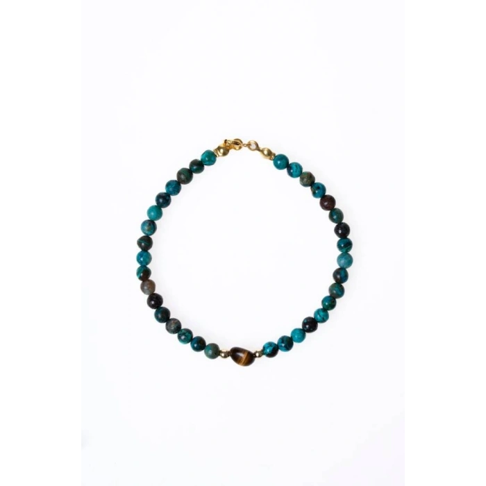 Sertifikalı Krizokol, Kaplan Gözü Gümüş Kapama Doğal Taş Bileklik (SK:063)