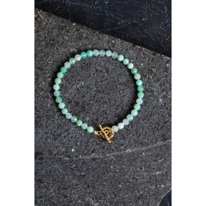 Sertifikalı Krizopras Altın Kaplama Gümüş Aparat Doğal Taş Bileklik